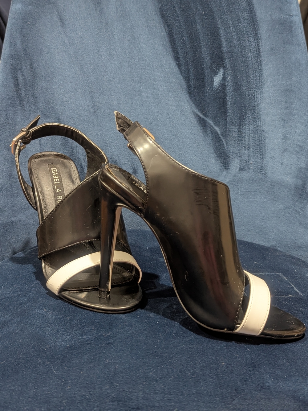 Izabella Rue Black and White High Heel Slingback Sandals
